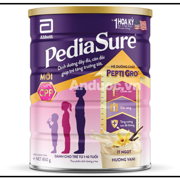 Sữa bột Abbott PediaSure BA hương vani phù hợp cho bé từ 1-10 tuổi hộp 850g