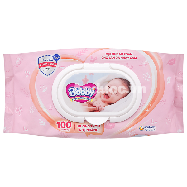 Khăn ướt em bé Bobby hương thơm nhẹ nhàng gói 100 miếng