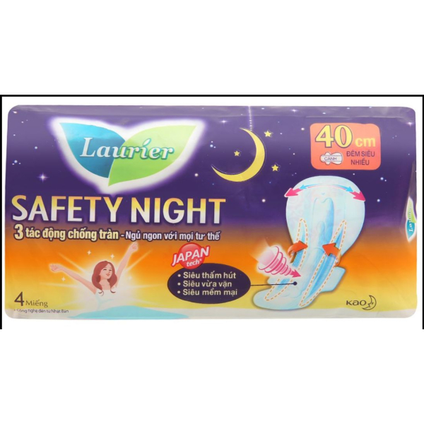 Băng vệ sinh ban đêm Laurier Safety Night 40cm gói 4 miếng