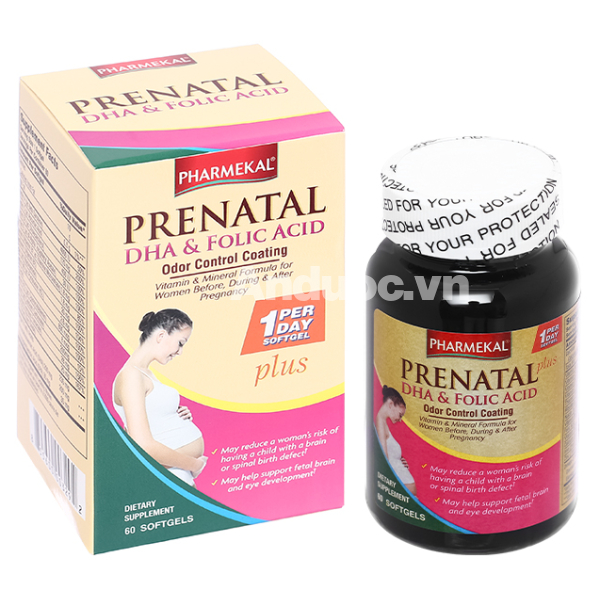 Pharmekal Prenatal DHA & Folic Acid bổ sung vitamin cho bà bầu chai 60 viên