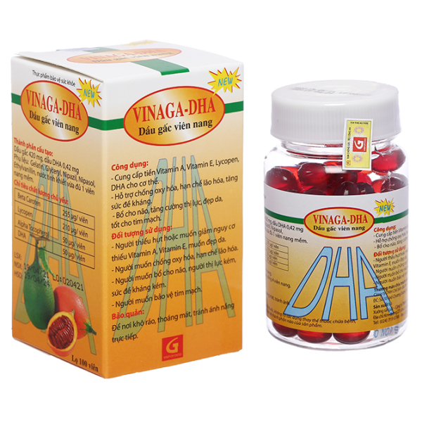 Dầu gấc Vinaga-DHA chống oxy hóa, tăng cường thị lực chai 100 viên