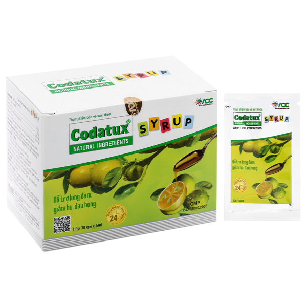 Codatux Syrup hỗ trợ giảm ho, đau rát họng hộp 30 gói x 5ml
