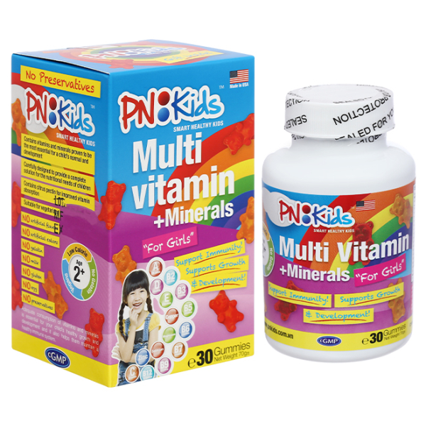 Kẹo dẻo PN Kids Multi Vitamin + Minerals bổ sung vitamin cho bé gái chai 30 viên