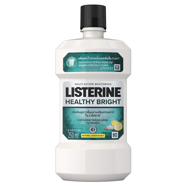 Nước súc miệng Listerine Healthy Bright giúp trắng răng chai 250ml