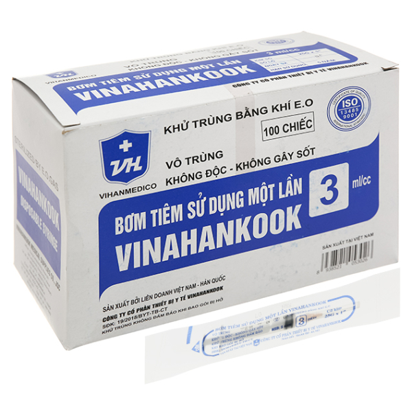 Bơm kim tiêm Vinahankook (3ml/cc) hộp 100 cái