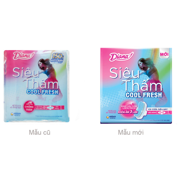 Băng vệ sinh Diana Cool Fresh viền êm chống tràn, có cánh gói 8 miếng