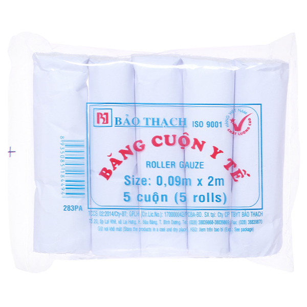 Băng cuộn y tế Bảo Thạch túi 5 cuộn (0.09m x 2m)