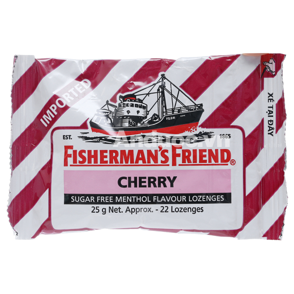 Kẹo cay Con Tàu Fisherman's Friend không đường vị cherry & menthol gói 25g