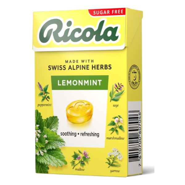 Kẹo thảo mộc Ricola Lemon Mint không đường giảm ho hộp 40g
