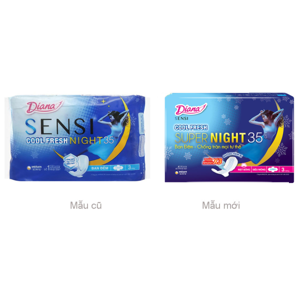 Băng vệ sinh ban đêm Diana Cool Fresh siêu thấm có cánh 35cm gói 3 miếng