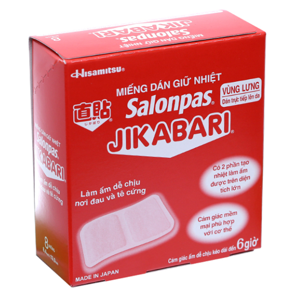 Miếng dán giữ nhiệt Salonpas Jikabari làm ấm, giảm đau hộp 8 miếng