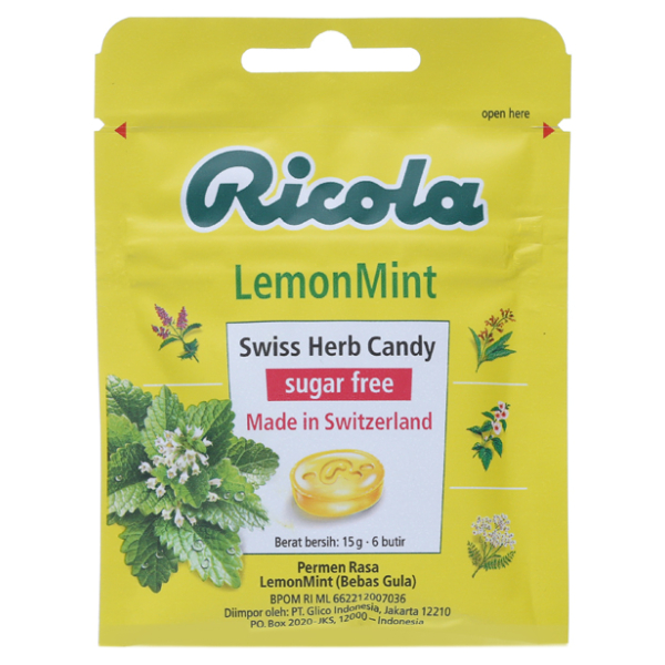 Kẹo thảo mộc Ricola Lemon Mint không đường giảm ho gói 15g