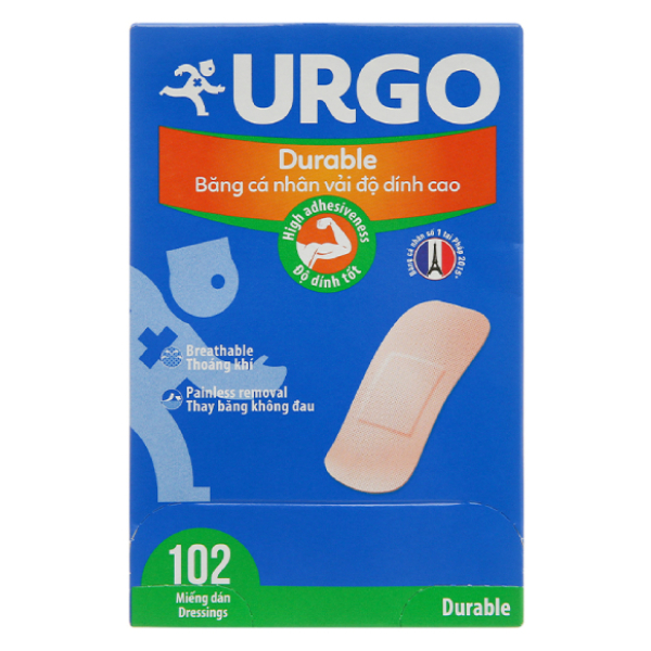Băng cá nhân vải Urgo Durable (2 x 6cm) hộp 102 miếng