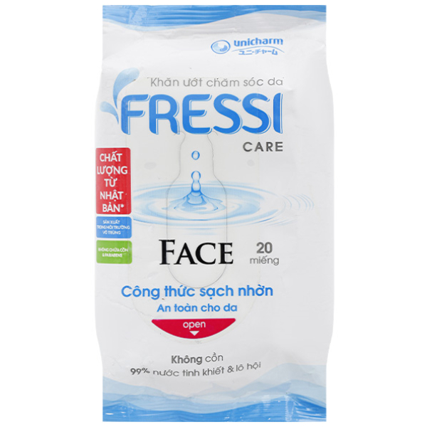 Khăn ướt Fressi Care Face làm sạch nhờn an toàn cho da gói 20 miếng