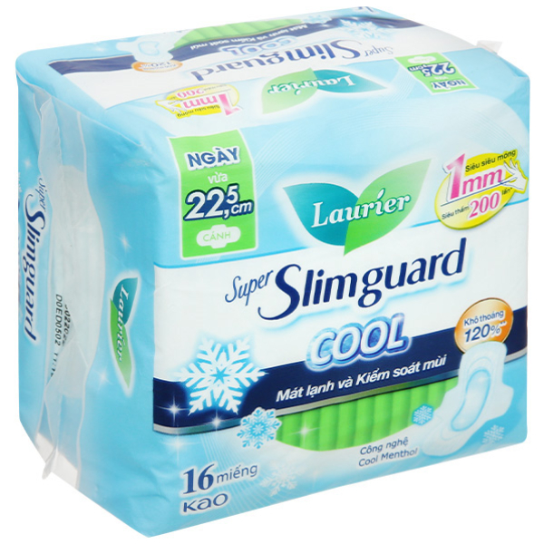 Băng vệ sinh Laurier Super Slimguard Cool siêu mỏng có cánh gói 16 miếng