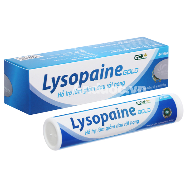 Kẹo ngậm Lysopaine Gold hỗ trợ giảm đau họng, phù nề tuýp 24 viên