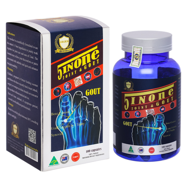 Golden 5 In One Joint & Gout giúp giảm đau, hỗ trợ giảm gout chai 100 viên