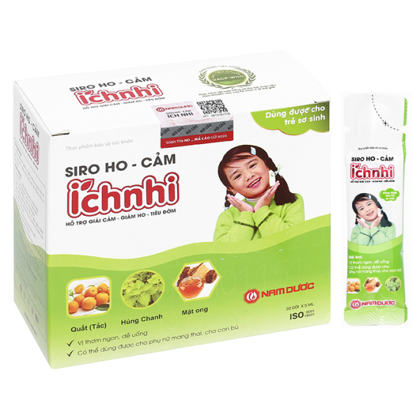 Siro ho cảm Ích Nhi hỗ trợ giảm ho, tăng đề kháng hộp 30 gói x 5ml