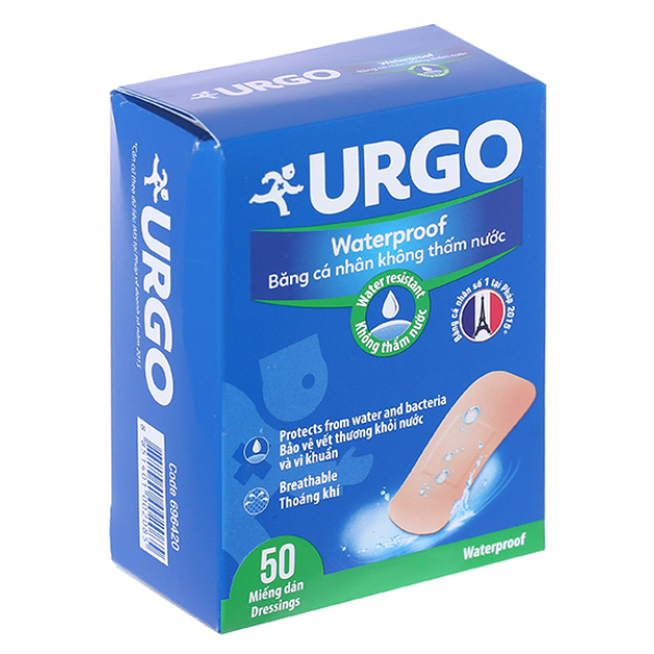 Băng cá nhân không thấm nước Urgo Waterproof (2 x 7.2cm) hộp 50 miếng