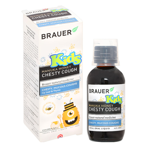 Siro Brauer Kids Manuka Honey Chesty Cough hỗ trợ giảm ho hộp 1 chai x 100ml