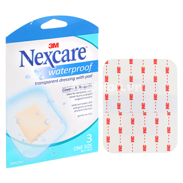 Miếng dán bảo vệ vết thương chống thấm nước Nexcare (8 x 10cm) hộp 3 miếng