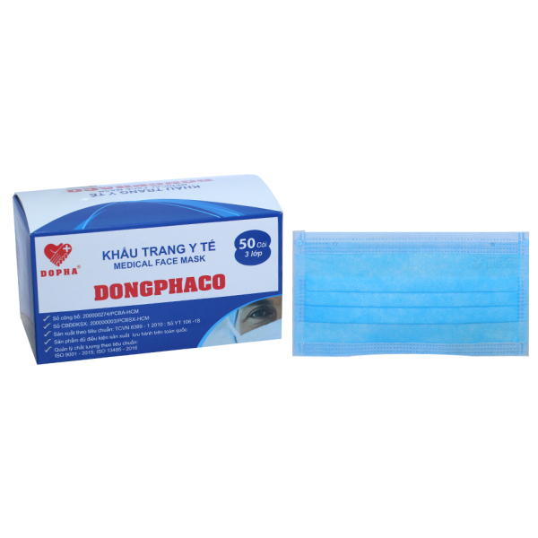 Khẩu trang y tế Dongphaco 3 lớp màu xanh hộp 50 cái