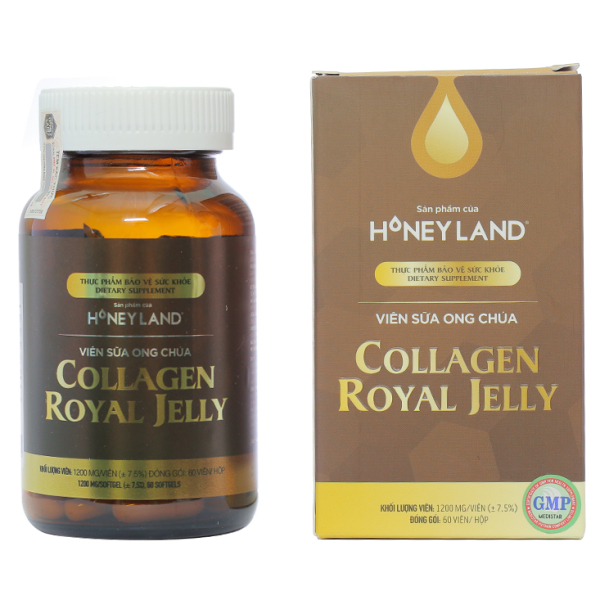 Viên sữa ong chúa Honey Land Collagen Royal Jelly hạn chế lão hóa da chai 60 viên