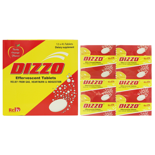 Viên sủi Dizzo Effervescent hỗ trợ giảm đầy hơi, khó tiêu hộp 48 viên