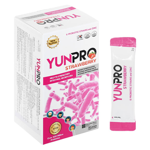 Men vi sinh Yunpro Strawberry bổ sung lợi khuẩn hộp 20 gói x 2g
