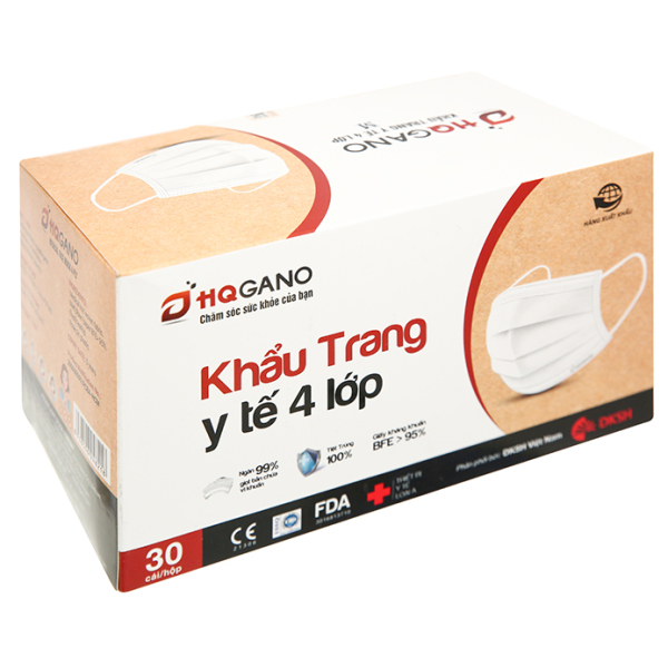 Khẩu trang y tế HQGano 4 lớp màu trắng hộp 30 cái