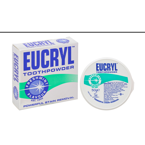 Bột đánh trắng răng Eucryl Toothpowder giúp răng sáng bóng, chắc khỏe hộp 50g