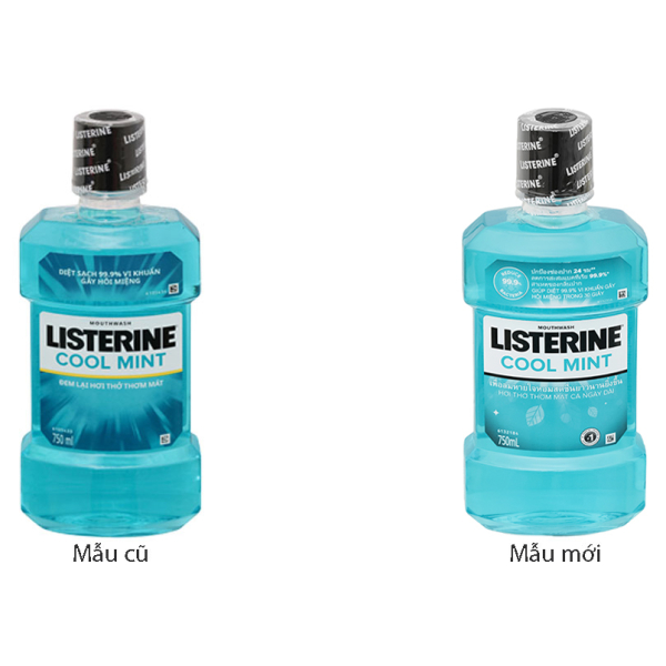 Nước súc miệng Listerine Cool Mint giúp hơi thở thơm mát chai 750ml