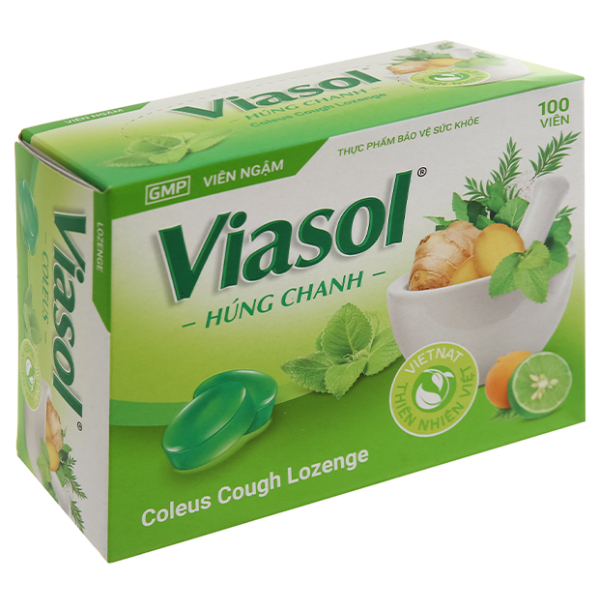 Viên ngậm Viasol Húng Chanh hỗ trợ giảm ho, đau rát họng hộp 100 viên