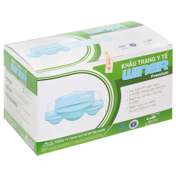Khẩu trang y tế Winer 4 lớp màu xanh hộp 50 cái