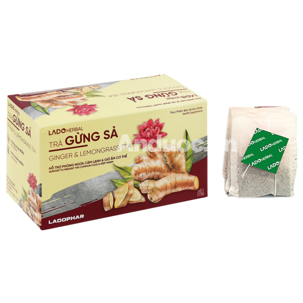 Trà gừng sả Lado Herbal ngừa cảm lạnh, giữ ấm cơ thể hộp 20 gói x 2g