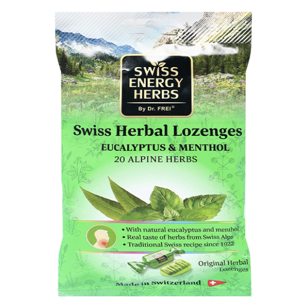 Kẹo Swiss Herbal Lozenges Eucalyptus & Menthol dịu ho, giảm rát họng gói 55g