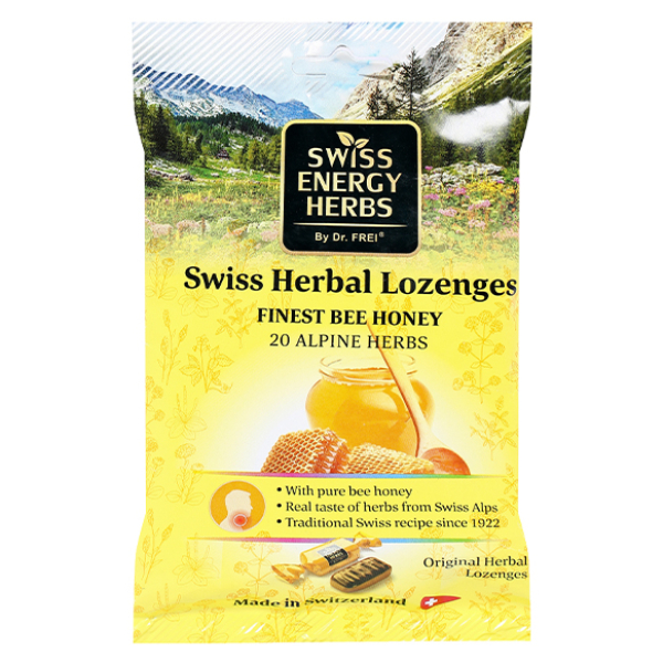 Kẹo Swiss Herbal Lozenges Finest Bee Honey dịu ho, giảm rát họng gói 55g