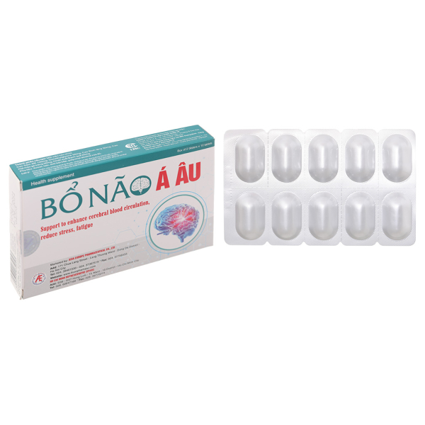 Bổ Não Á Âu hỗ trợ tăng cường tuần hoàn máu não, giảm căng thẳng hộp 20 viên
