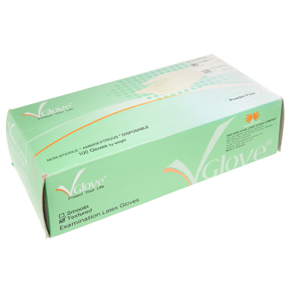Găng tay y tế không bột Vglove size M hộp 50 đôi