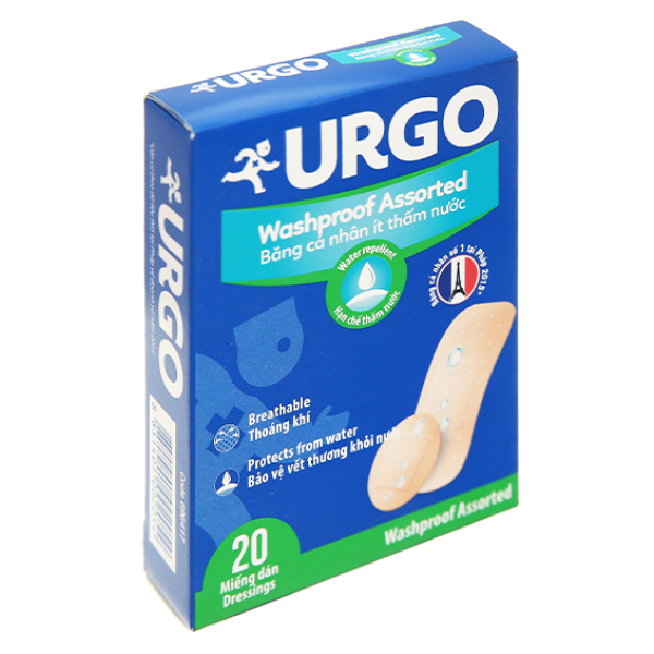 Băng cá nhân ít thấm nước Urgo Washproof Assorted hộp 20 miếng
