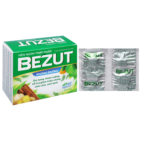 Viên ngậm Bezut không đường hỗ trợ giảm cảm cúm hộp 20 viên