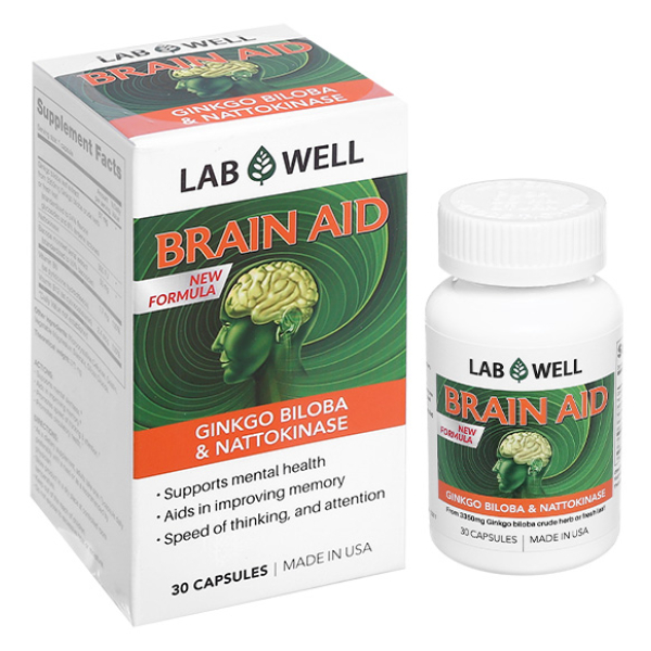 Lab Well Brain Aid Ginkgo Biloba & Nattokinase bổ não chai 30 viên