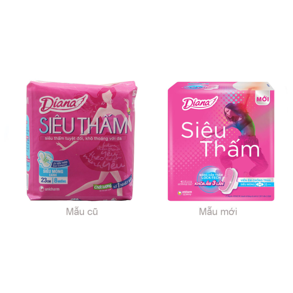 Băng vệ sinh Diana siêu thấm, siêu mỏng cánh gói 8 miếng