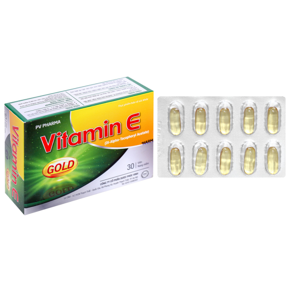 PV Vitamin E Gold hạn chế lão hóa, làm đẹp da (3 vỉ x 10 viên)