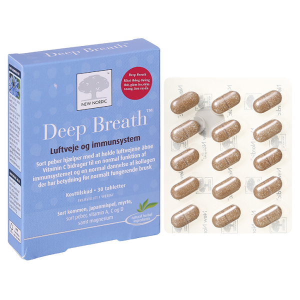 New Nordic Deep Breath hỗ trợ giảm viêm xoang, hen suyễn (2 vỉ x 15 viên)