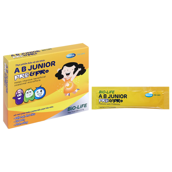 Bột A B Junior Pre & Pro bổ sung lợi khuẩn và chất xơ cho bé hộp 10 gói x 2.3g
