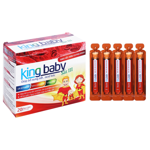 Siro Sắt Hữu Cơ Polymax King Baby hỗ trợ giảm nguy cơ thiếu máu hộp 20 ống x 10ml