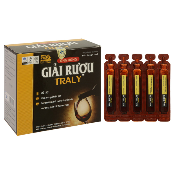 Ống uống Giải Rượu Traly hỗ trợ giải độc gan hộp 15 ống x 10ml