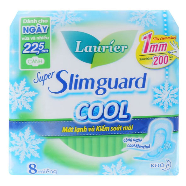 Băng vệ sinh Laurier Super Slimguard Cool siêu siêu mỏng có cánh gói 8 miếng