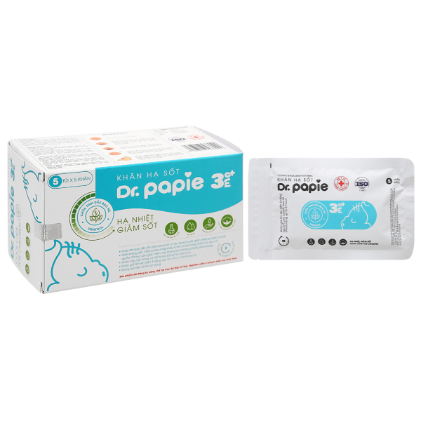 Khăn hạ sốt Dr.Papie 3mo+ cho bé (5 gói x 5 miếng)